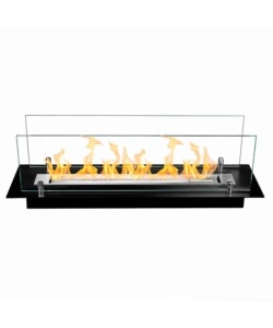 BRUCIATORE PER CAMINO BIOETANOLO DIVINA FIRE IN ACCIAIO INOX E VETRI NERO 64,5X19,4X21 CM