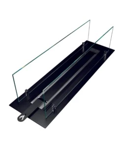 BRUCIATORE PER CAMINO BIOETANOLO DIVINA FIRE IN ACCIAIO INOX E VETRI NERO 64,5X19,4X21 CM