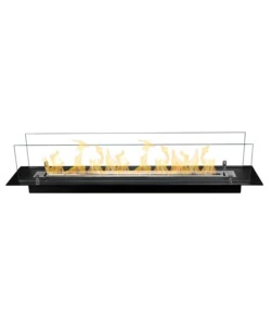 BRUCIATORE PER CAMINO BIOETANOLO DIVINA FIRE IN VETRO E ACCIAIO NERO 99X19,4X21 CM