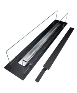 BRUCIATORE PER CAMINO BIOETANOLO DIVINA FIRE IN VETRO E ACCIAIO NERO 99X19,4X21 CM