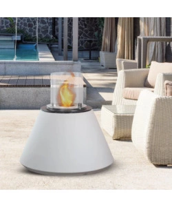 CAMINO BIOETANOLO DA TERRA PER INTERNO ESTERNO DIVINA FIRE "STROMBOLI" IN RESINA BIANCO PERLA Ø60X56 CM