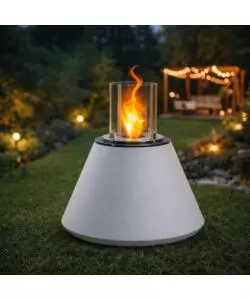 CAMINO BIOETANOLO DA TERRA PER INTERNO ESTERNO DIVINA FIRE "STROMBOLI" IN RESINA BIANCO PERLA Ø60X56 CM