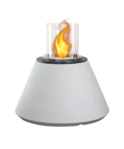 CAMINO BIOETANOLO DA TERRA PER INTERNO ESTERNO DIVINA FIRE "STROMBOLI" IN RESINA BIANCO PERLA Ø60X56 CM