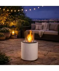 CAMINO BIOETANOLO DA TERRA PER INTERNO ESTERNO DIVINA FIRE "MODIGLIANI" IN RESINA BIANCO PERLA Ø36X56 CM