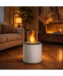 CAMINO BIOETANOLO DA TERRA PER INTERNO ESTERNO DIVINA FIRE "MODIGLIANI" IN RESINA BIANCO PERLA Ø36X56 CM