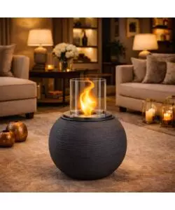 CAMINO BIOETANOLO DA TERRA PER INTERNO ESTERNO DIVINA FIRE "BOTTICELLI" IN RESINA GRIGIO Ø40X54 CM