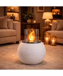 CAMINO BIOETANOLO DA TERRA PER INTERNO ESTERNO DIVINA FIRE "BOTTICELLI" IN RESINA BIANCO PERLA Ø40X54 CM