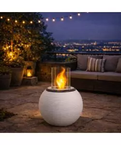 CAMINO BIOETANOLO DA TERRA PER INTERNO ESTERNO DIVINA FIRE "BOTTICELLI" IN RESINA BIANCO PERLA Ø40X54 CM