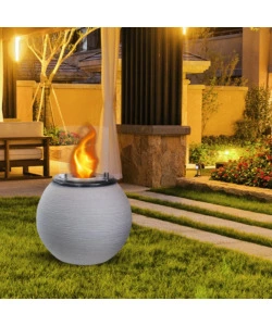 CAMINO BIOETANOLO DA TERRA PER INTERNO ESTERNO DIVINA FIRE "BOTTICELLI" IN RESINA BEIGE Ø40X54 CM
