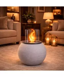 CAMINO BIOETANOLO DA TERRA PER INTERNO ESTERNO DIVINA FIRE "BOTTICELLI" IN RESINA BEIGE Ø40X54 CM