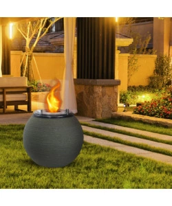 CAMINO BIOETANOLO DA TERRA PER INTERNO ESTERNO DIVINA FIRE "BOTTICELLI" IN RESINA VERDE SALVIA Ø40X54 CM