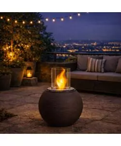 CAMINO BIOETANOLO DA TERRA PER INTERNO ESTERNO DIVINA FIRE "BOTTICELLI" IN RESINA MARRONE Ø40X54 CM