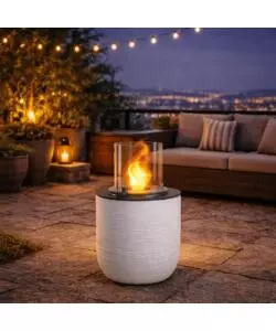 CAMINO BIOETANOLO DA TERRA PER INTERNO ESTERNO DIVINA FIRE "RAFFAELLO" IN RESINA BIANCO PERLA Ø35X55 CM