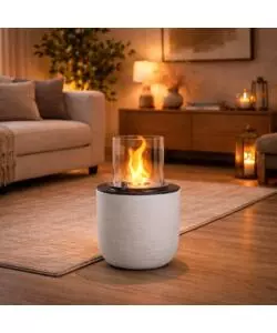 CAMINO BIOETANOLO DA TERRA PER INTERNO ESTERNO DIVINA FIRE "RAFFAELLO" IN RESINA BIANCO PERLA Ø35X55 CM