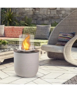 CAMINO BIOETANOLO DA TERRA PER INTERNO ESTERNO DIVINA FIRE "RAFFAELLO" IN RESINA BEIGE Ø35X55 CM