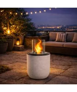 CAMINO BIOETANOLO DA TERRA PER INTERNO ESTERNO DIVINA FIRE "RAFFAELLO" IN RESINA BEIGE Ø35X55 CM