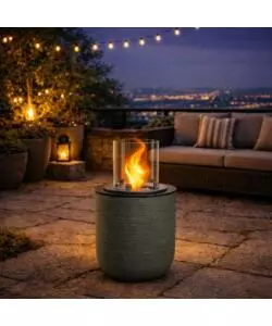 CAMINO BIOETANOLO DA TERRA PER INTERNO ESTERNO DIVINA FIRE "RAFFAELLO" IN RESINA VERDE SALVIA Ø35X55 CM