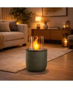 CAMINO BIOETANOLO DA TERRA PER INTERNO ESTERNO DIVINA FIRE "RAFFAELLO" IN RESINA VERDE SALVIA Ø35X55 CM