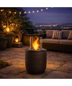 CAMINO BIOETANOLO DA TERRA PER INTERNO ESTERNO DIVINA FIRE "RAFFAELLO" IN RESINA MARRONE Ø35X55 CM