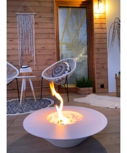 CAMINO BIOETANOLO DA TERRA TONDO PER INTERNO ESTERNO DIVINA FIRE "SANTORINI" IN ACCIAIO BIANCO Ø60X15 CM
