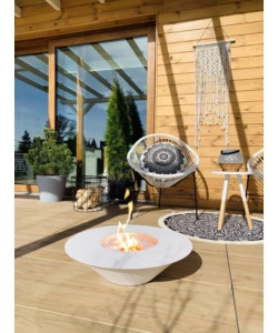 CAMINO BIOETANOLO DA TERRA TONDO PER INTERNO ESTERNO DIVINA FIRE "SANTORINI" IN ACCIAIO BIANCO Ø60X15 CM