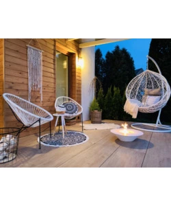 CAMINO BIOETANOLO DA TERRA TONDO PER INTERNO ESTERNO DIVINA FIRE "SANTORINI" IN ACCIAIO BIANCO Ø60X15 CM