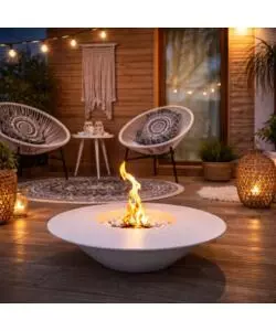 CAMINO BIOETANOLO DA TERRA TONDO PER INTERNO ESTERNO DIVINA FIRE "SANTORINI" IN ACCIAIO BIANCO Ø60X15 CM