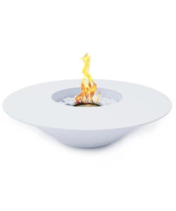 CAMINO BIOETANOLO DA TERRA TONDO PER INTERNO ESTERNO DIVINA FIRE "SANTORINI" IN ACCIAIO BIANCO Ø60X15 CM