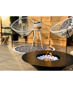 CAMINO BIOETANOLO DA TERRA TONDO PER INTERNO ESTERNO DIVINA FIRE "SANTORINI" IN ACCIAIO NERO Ø60X15 CM