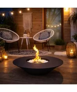 CAMINO BIOETANOLO DA TERRA TONDO PER INTERNO ESTERNO DIVINA FIRE "SANTORINI" IN ACCIAIO NERO Ø60X15 CM