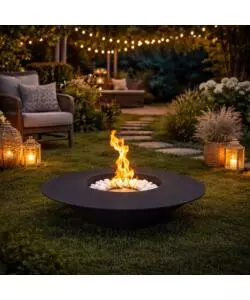 CAMINO BIOETANOLO DA TERRA TONDO PER INTERNO ESTERNO DIVINA FIRE "SANTORINI" IN ACCIAIO NERO Ø60X15 CM