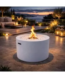 CAMINO BIOETANOLO DA TERRA TONDO PER INTERNO ESTERNO DIVINA FIRE "RODI" IN ACCIAIO BIANCO Ø47,5X32,5 CM