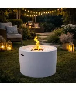 CAMINO BIOETANOLO DA TERRA TONDO PER INTERNO ESTERNO DIVINA FIRE "RODI" IN ACCIAIO BIANCO Ø47,5X32,5 CM