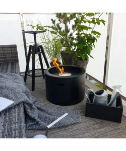 CAMINO BIOETANOLO DA TERRA TONDO PER INTERNO ESTERNO DIVINA FIRE "RODI" IN ACCIAIO NERO Ø47,5X32 CM