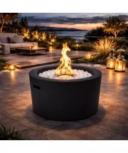 CAMINO BIOETANOLO DA TERRA TONDO PER INTERNO ESTERNO DIVINA FIRE "RODI" IN ACCIAIO NERO Ø47,5X32 CM