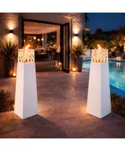 CAMINO BIOETANOLO DA TERRA PER ESTERNO DIVINA FIRE "VULCANO" IN ACCIAIO BIANCO 40X40X145 CM