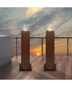CAMINO BIOETANOLO DA TERRA PER ESTERNO DIVINA FIRE "CAPRI 110" IN ACCIAIO RUGGINE 30X30X128 CM