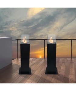CAMINO BIOETANOLO DA TERRA PER ESTERNO DIVINA FIRE "CAPRI 70" IN ACCIAIO NERO 30X30X70 CM