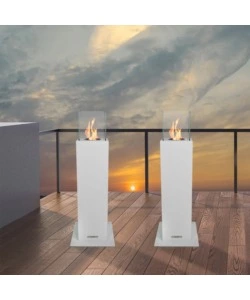 CAMINO BIOETANOLO DA TERRA PER ESTERNO DIVINA FIRE "CAPRI 70" IN ACCIAIO BIANCO 30X30X70 CM
