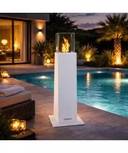 CAMINO BIOETANOLO DA TERRA PER ESTERNO DIVINA FIRE "CAPRI 70" IN ACCIAIO BIANCO 30X30X70 CM