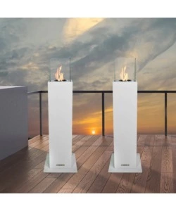 CAMINO BIOETANOLO DA TERRA PER ESTERNO DIVINA FIRE "CAPRI 110" IN ACCIAIO BIANCO 30X30X110 CM