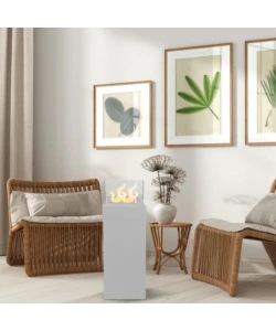 CAMINO BIOETANOLO DA TERRA PER INTERNO ESTERNO DIVINA FIRE "ISCHIA" IN ACCIAIO BIANCO 40X40X115 CM