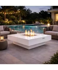 CAMINO BIOETANOLO DA TERRA PER INTERNO ESTERNO DIVINA FIRE "PANAREA" IN ACCIAIO BIANCO 70X70X35 CM