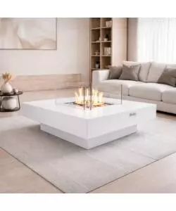 CAMINO BIOETANOLO DA TERRA PER INTERNO ESTERNO DIVINA FIRE "PANAREA" IN ACCIAIO BIANCO 70X70X35 CM