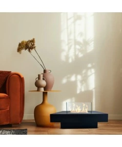 CAMINO BIOETANOLO DA TERRA PER INTERNO ESTERNO DIVINA FIRE "PANAREA" IN ACCIAIO NERO 70X70X35 CM