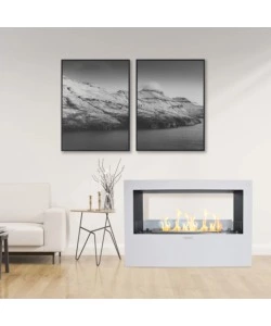 CAMINO BIOETANOLO DA TERRA PER INTERNO ESTERNO DIVINA FIRE "GIOTTO S" IN ACCIAIO BIANCO 100X30X70 CM