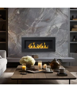 CAMINO BIOETANOLO DA PARETE DIVINA FIRE "SIENA" IN ACCIAIO NERO 90X12X40 CM