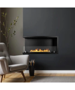 CAMINO BIOETANOLO DA INCASSO DIVINA FIRE "SUTRI 90" APERTURA LATERALE SINISTRA IN ACCIAIO NERO 90X45 CM