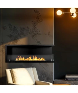 CAMINO BIOETANOLO DA INCASSO DIVINA FIRE "SUTRI 120" APERTURA LATERALE DESTRA IN ACCIAIO NERO 120X45 CM