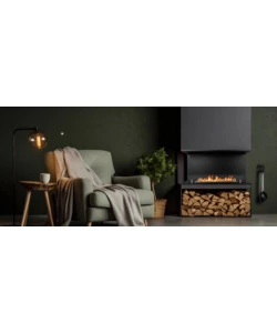 CAMINO BIOETANOLO DA INCASSO AD ANGOLO DIVINA FIRE "TREVI 90" IN ACCIAIO NERO 90X45 CM